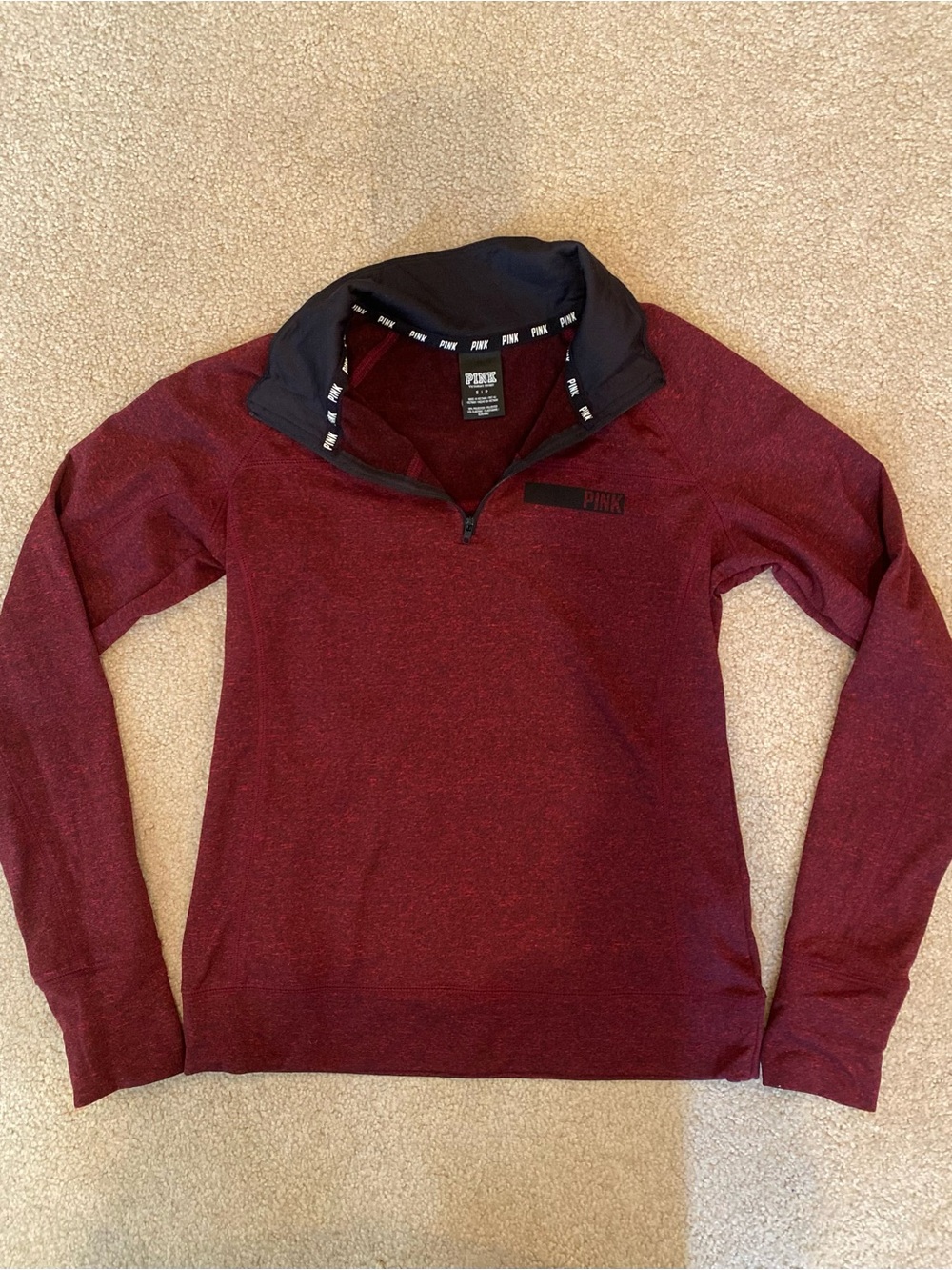 PINK Victoria's Secret Athletic Burgundy 1/4 Zip Logo Sweatshirt Women’s S